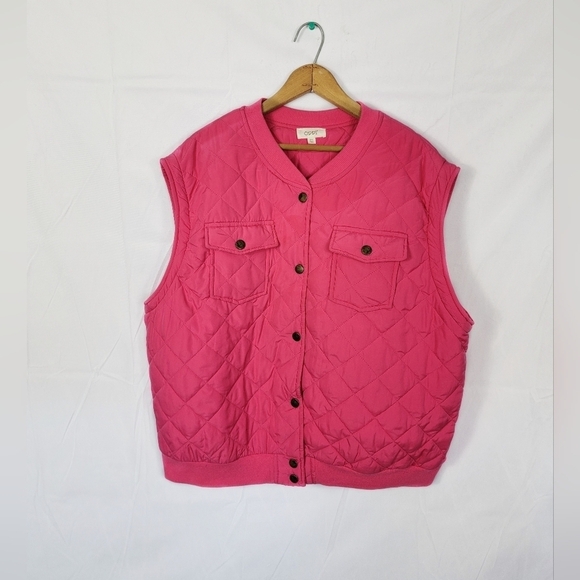 Women's 3XL Fuchsia Quilted Vest with Button-Up Closure and Collar - Picture 1 of 3
